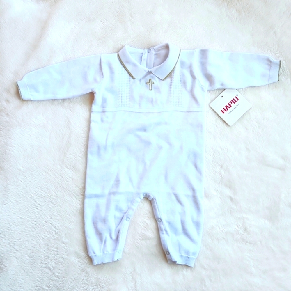 HAPIU Baby Boy Christening Onesie, Sz 6 Months
